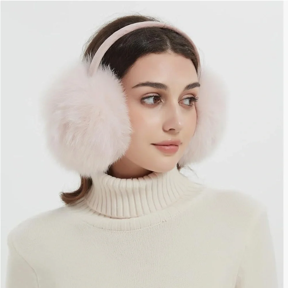 NWT $45 Bibury Fox Fur Light Blush Pink Super Fluffy Earmuffs
